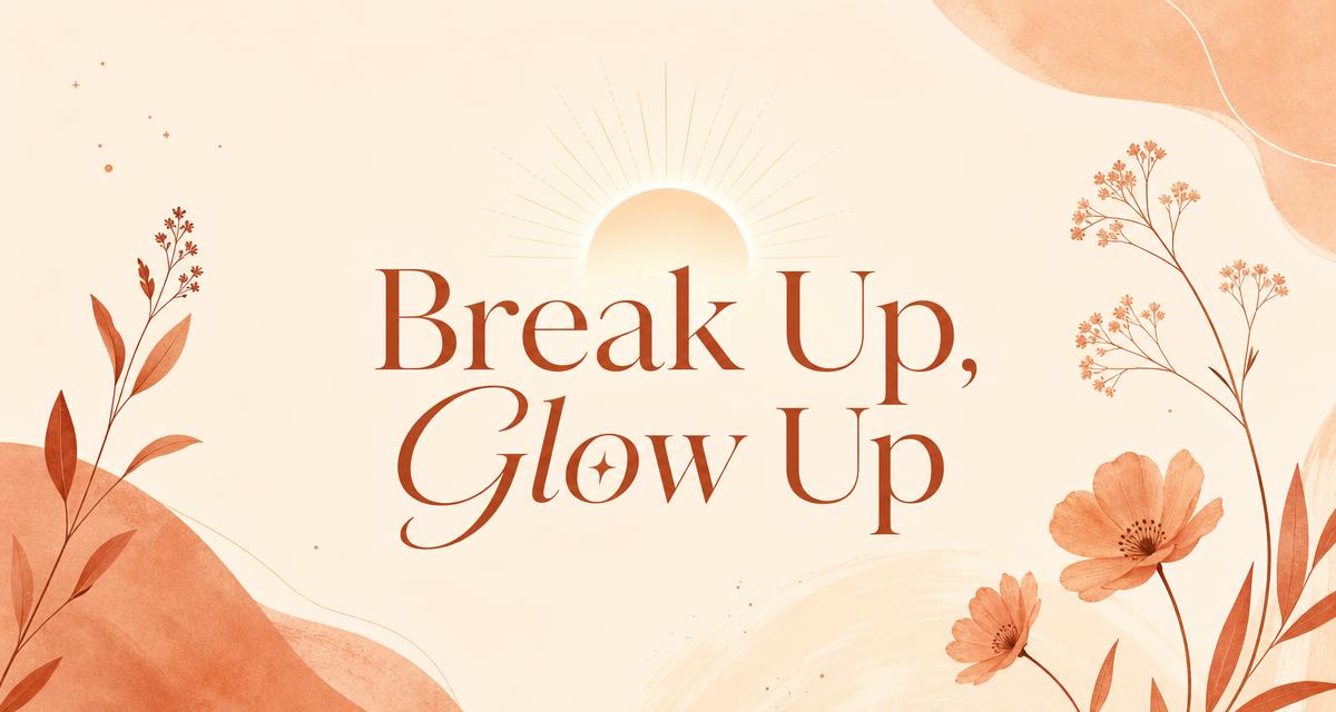Break Up, Glow Up — warm terracotta floral sunrise illustration